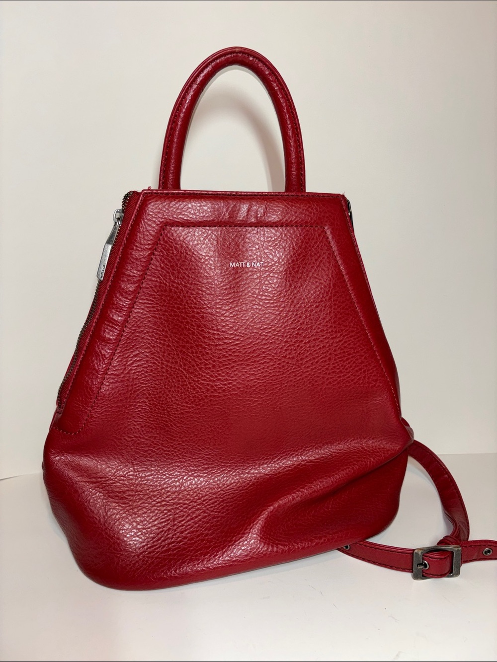 Matt & Nat Red Pebbled Leather Backpack Tote